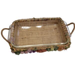Anchor Hocking Fire King 1 1/2 QT Glass Casserole Dish in Colorful Handle Basket